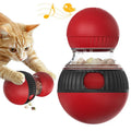 Plastic rotating funny cat sound food dropping ball toy on a white background.