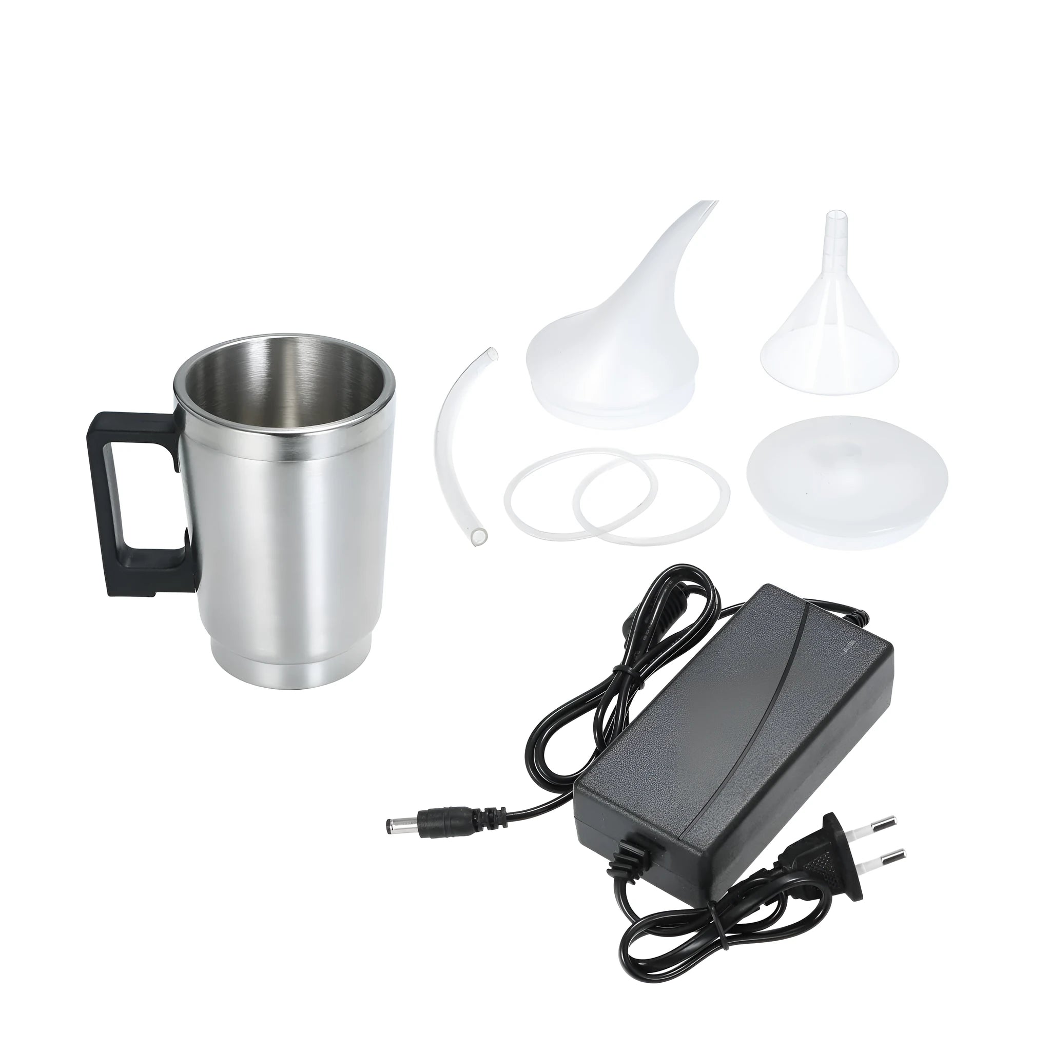 Automotive headlamp restoration kit showing stainless steel power adapters and lens cups for bulb replacement