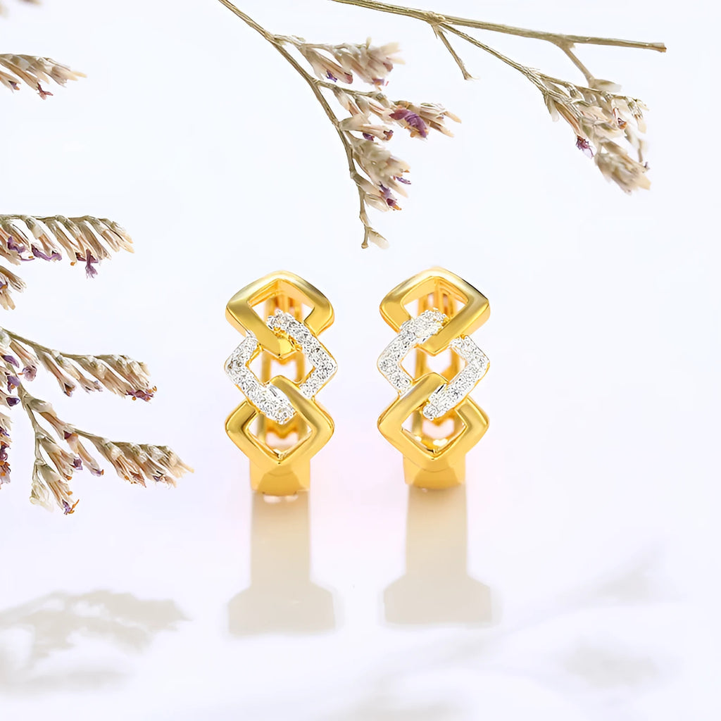 Geometric hollow gold earrings with colour separation ear clip closure