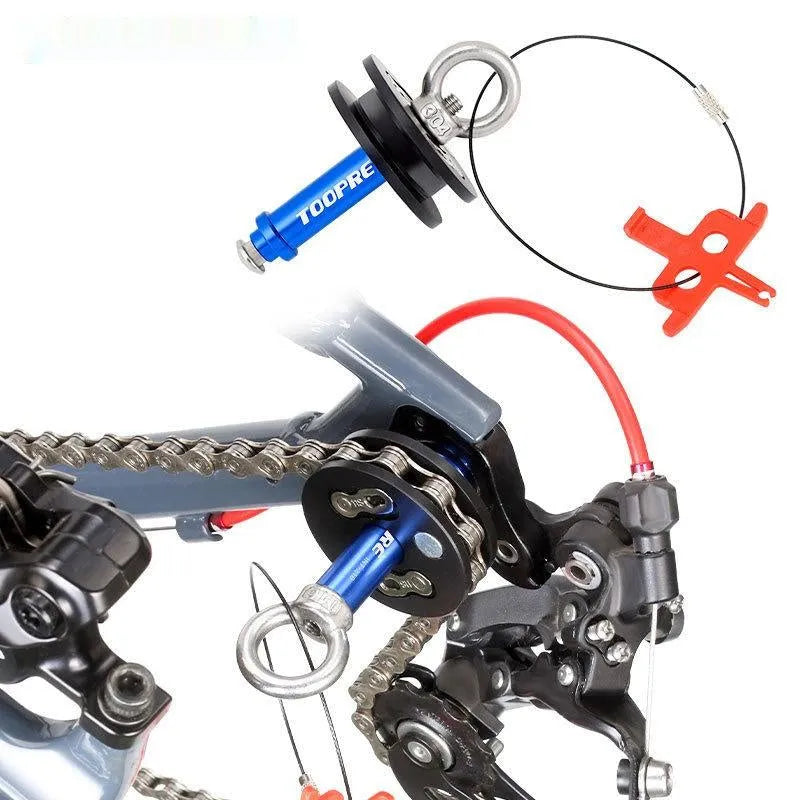 Aluminium bicycle chain holder tool for washing and tensioning, showing three version options.