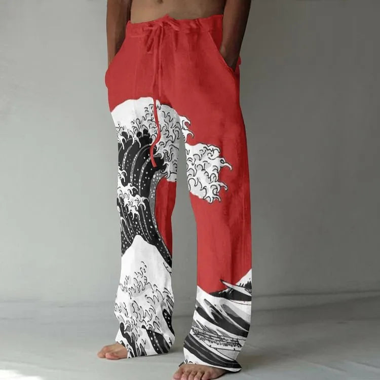 Plus size men's thin wide leg trousers in polyester, mid waist, straight leg, sizes S to 4XL