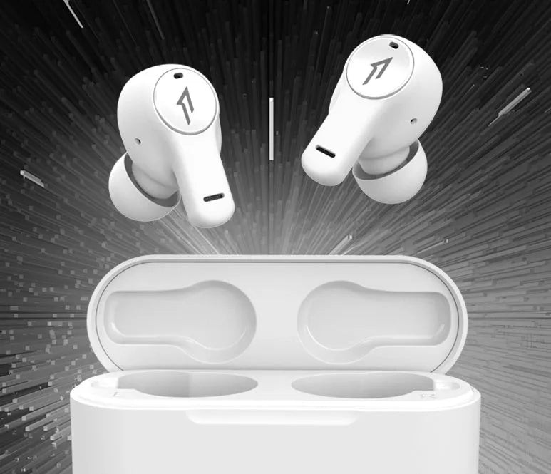 Pearl white true wireless Bluetooth sports headphones with waterproof construction