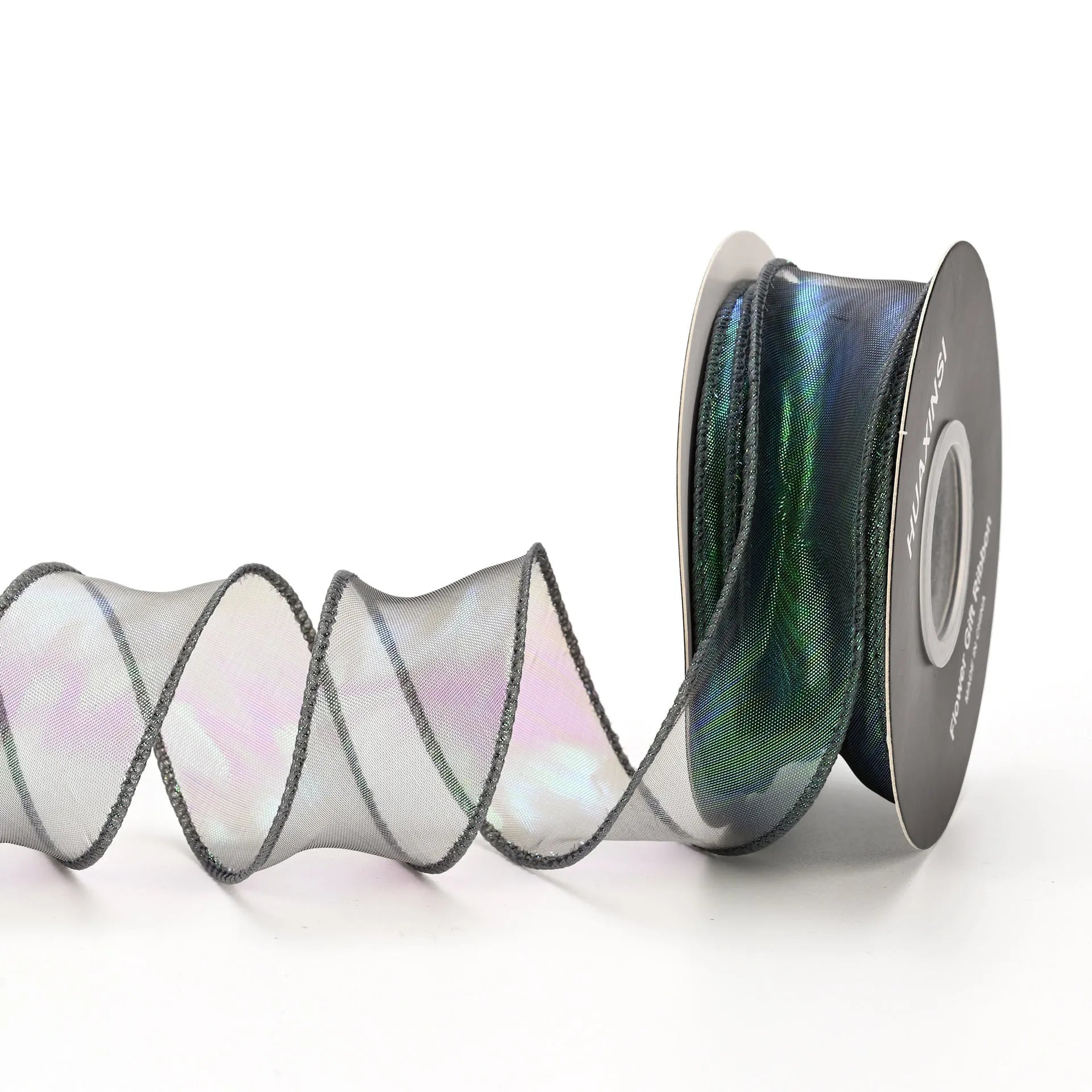Roll of colourful fishtail yarn wave ribbon in mesh material, showing its textured, wave-like design.