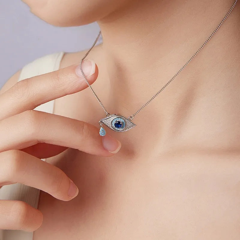 925 sterling silver devil's eye necklace in gold and silver electroplated finish with adjustable chain