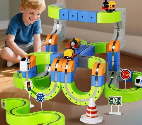 Children's educational track cube building blocks toy 55-piece Basic Edition with plastic and electronic components