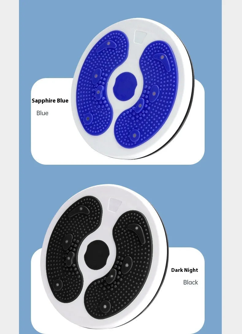 Blue twisting abdominal disc with rope on flat floor for home waist exercise and body shaping