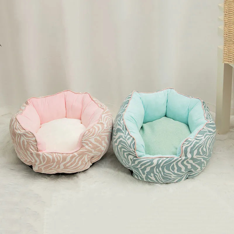 Blue octagonal pet sofa bed with removable mats for cats and small dogs