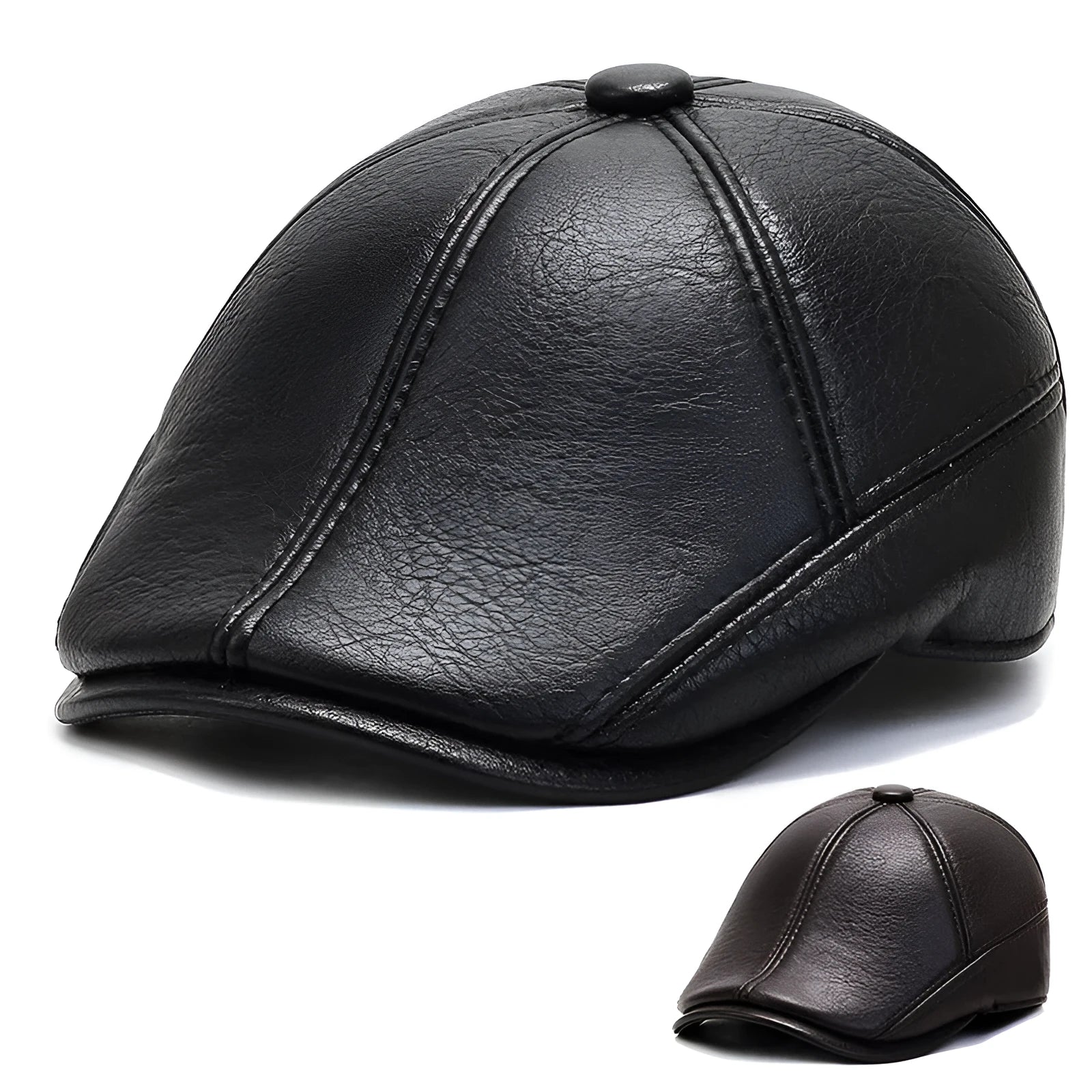 Korean style men's peaked cap adjustable polyester conical crown black brown casual hat