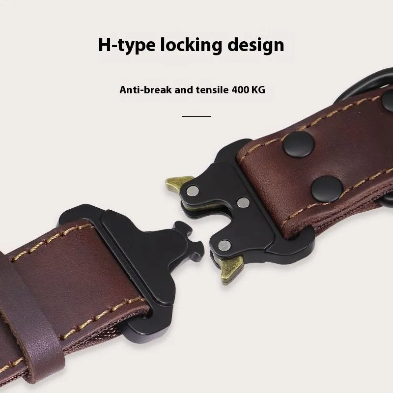 Black leather dog collar with explosion-proof lead for large breed dogs