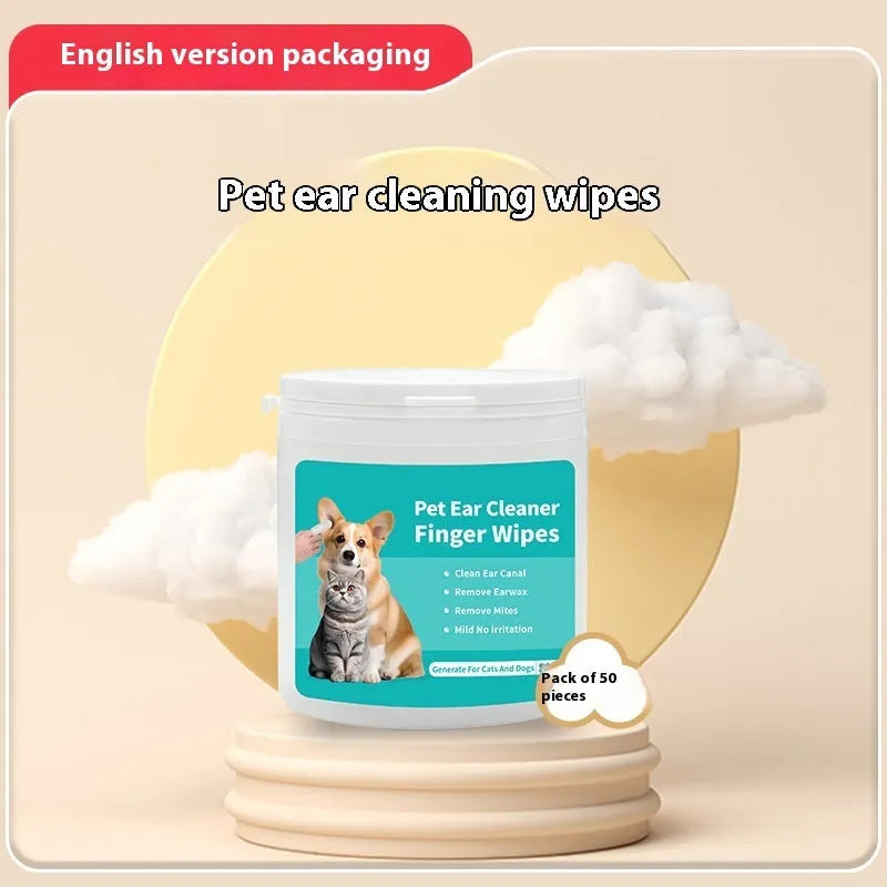 Box of disposable pet ear and tooth cleaning wipes, 50 pieces each, non-woven fabric fingertip wipes for cats and dogs
