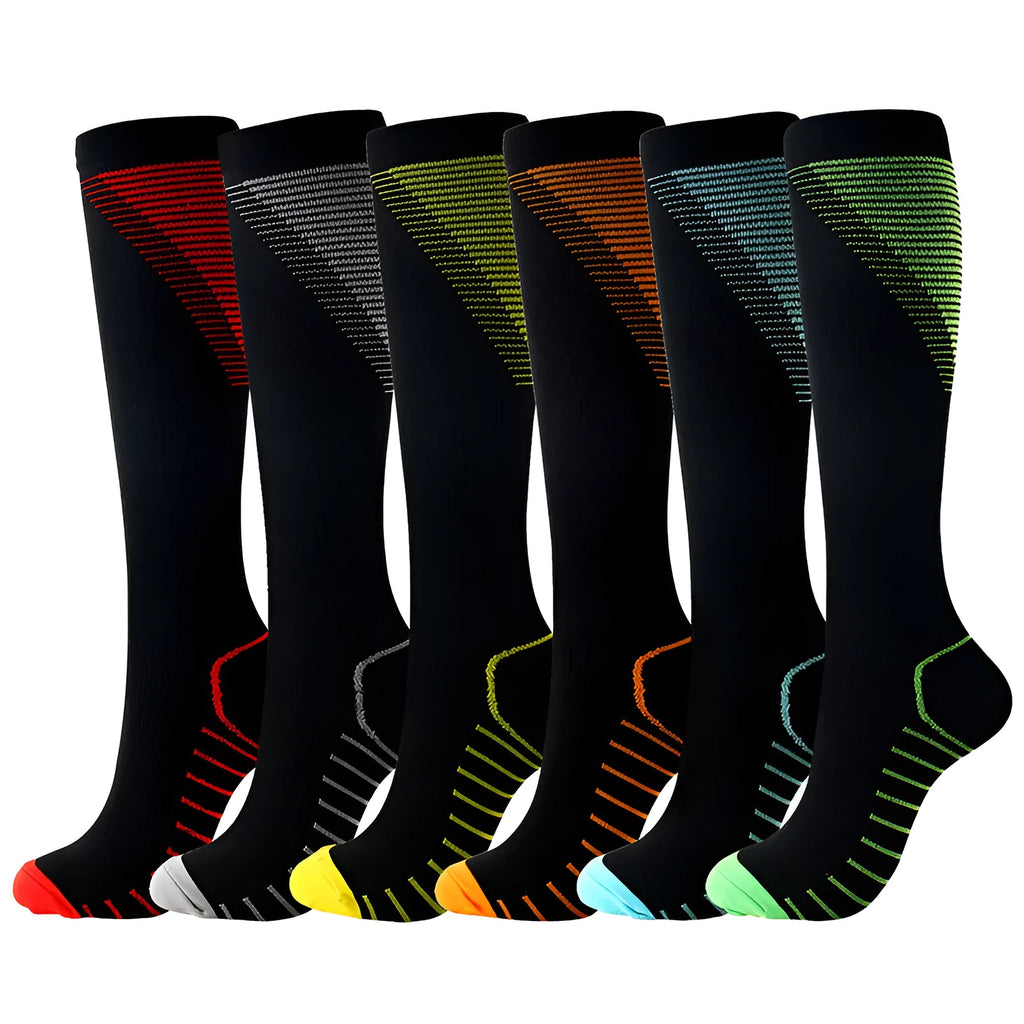 V-shaped compression socks in nylon-rich jacquard knit, middle tube height, six colours, sizes S/M and L/XL