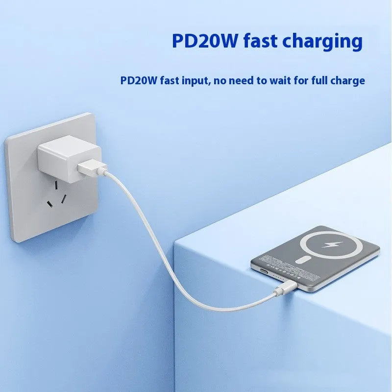 Gun grey magnetic wireless power bank with alloy construction showing ultra-thin 9mm profile