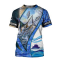 Men's fishing pattern printed short sleeve shirt in loose fit with digital printing on polyester flat mop cloth