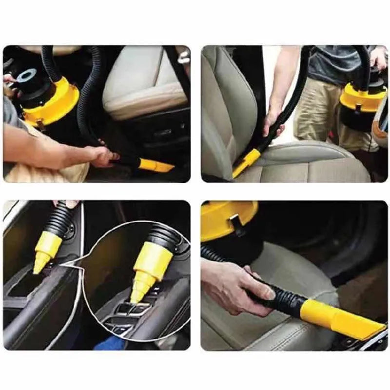 Car portable vacuum cleaner with 12V 90W power, black hose, and attachments in red