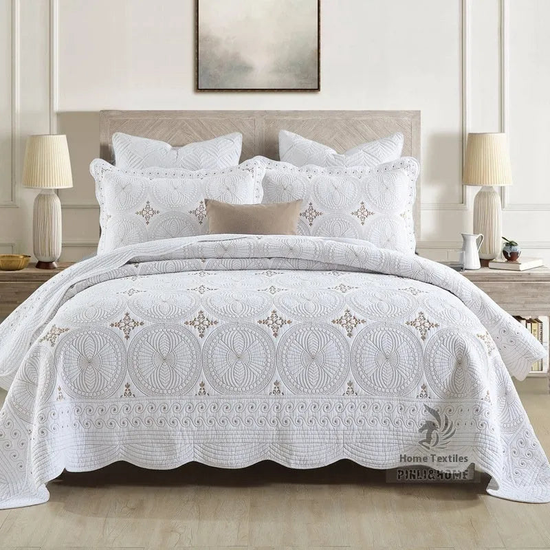 Pure cotton embroidery clip bed cover set with European-style design on 1.8 metre bed