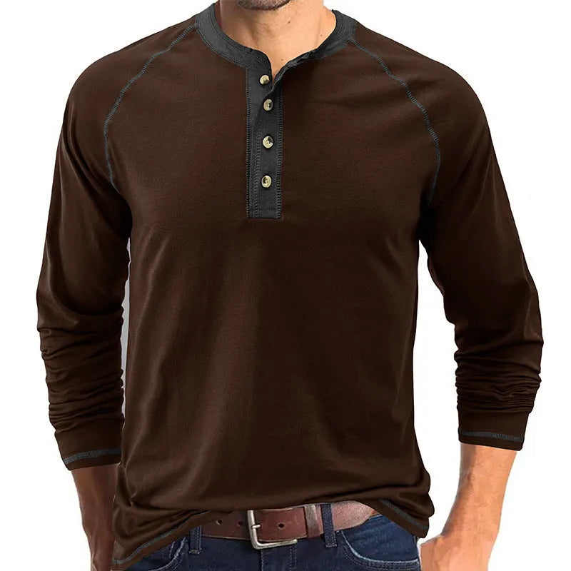 European and American men's long-sleeved cotton T-shirt with raglan sleeves, straight fit, available in multiple colours