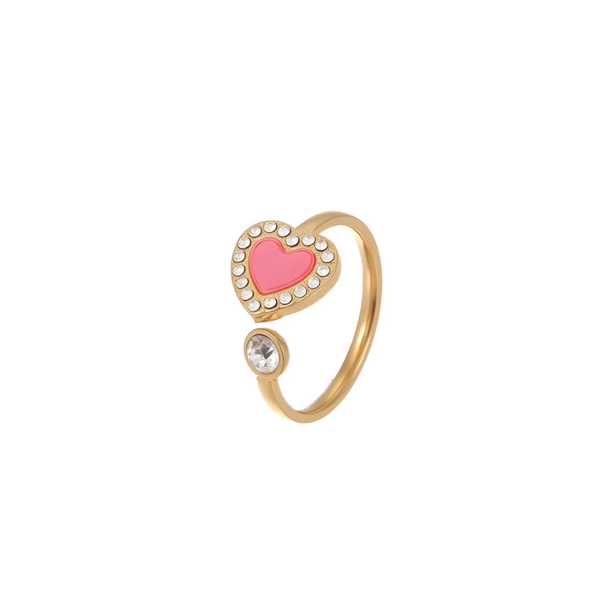 Heart-shaped titanium steel open ring for women in electroplated stainless steel, average size, one pair