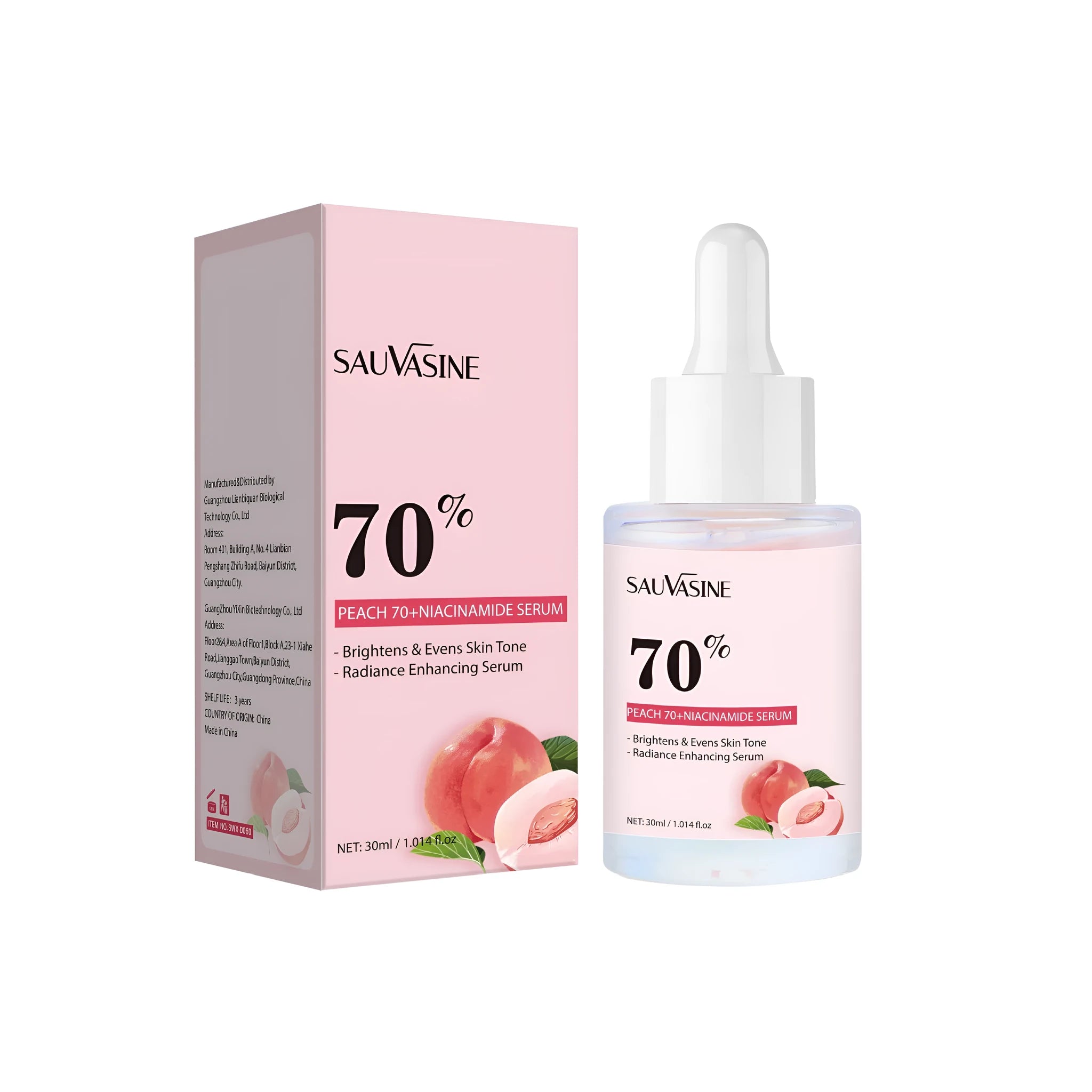 Nicotinamide hydrating face serum in 30ml plastic bottle with dimensions 38.5x38.5x95mm