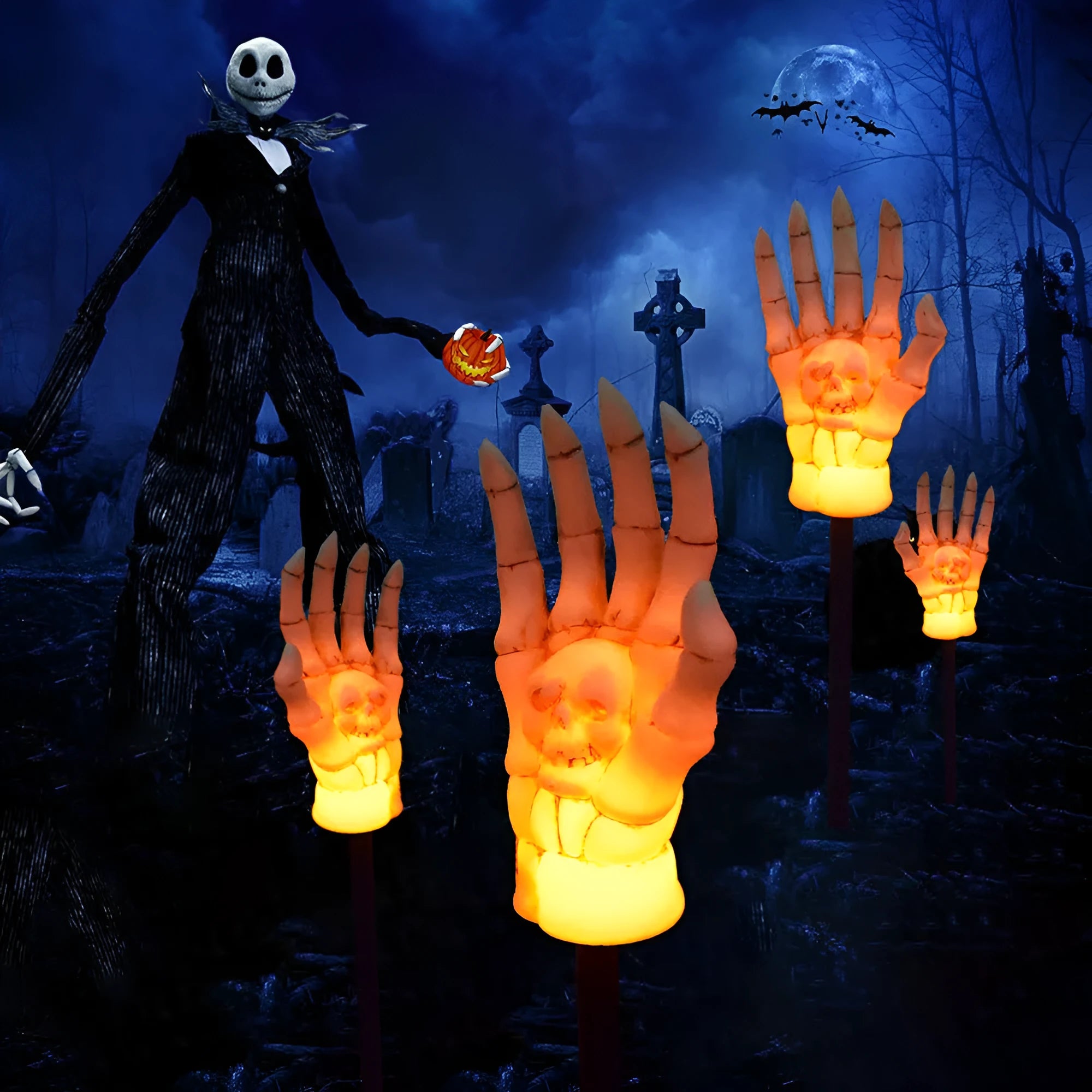 Halloween ghost hand solar light with plastic construction and IP55 waterproof rating for garden decoration