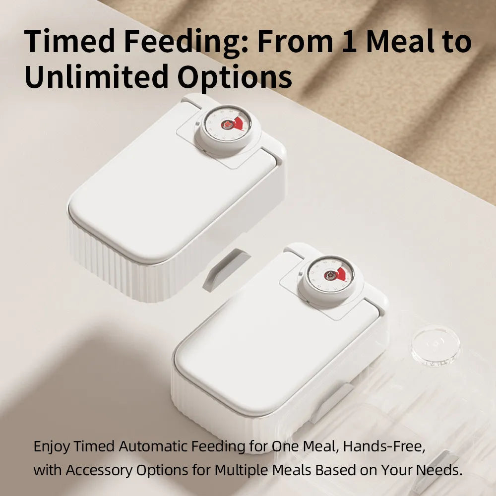 White pet single meal feeder with visual timer and ice crystal cooling box
