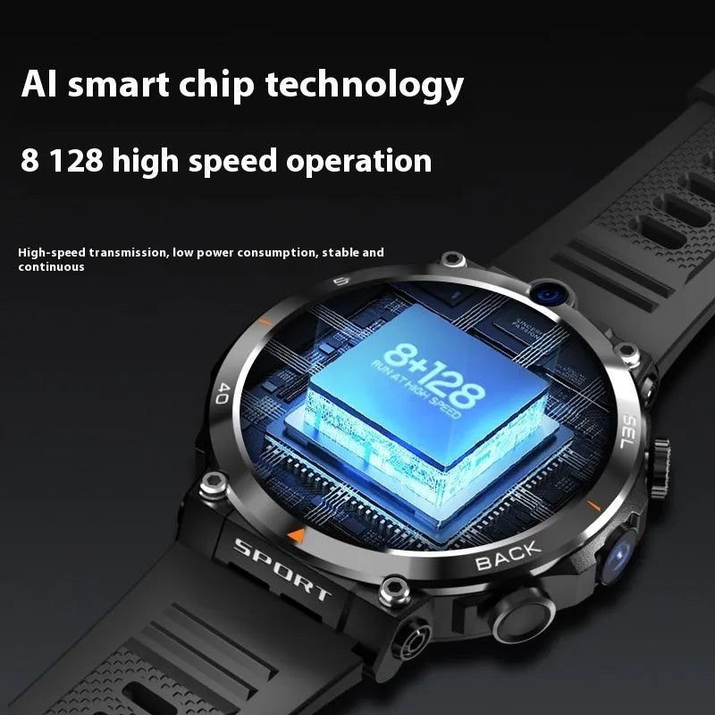 Sports smartwatch with dual cameras, TFT touch screen, and heart rate monitoring functionality