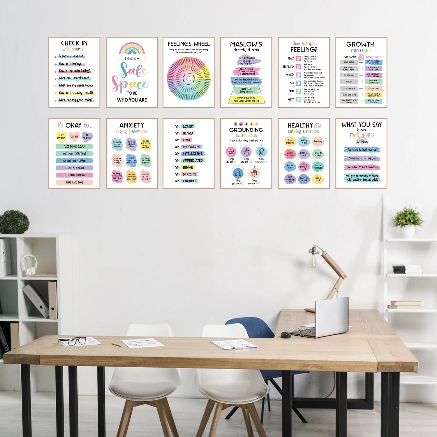 Twelve mental health posters on coated paper with bright film finish, 255x355mm size