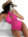 Women's one-piece nylon bikini swimsuit in rose red colour