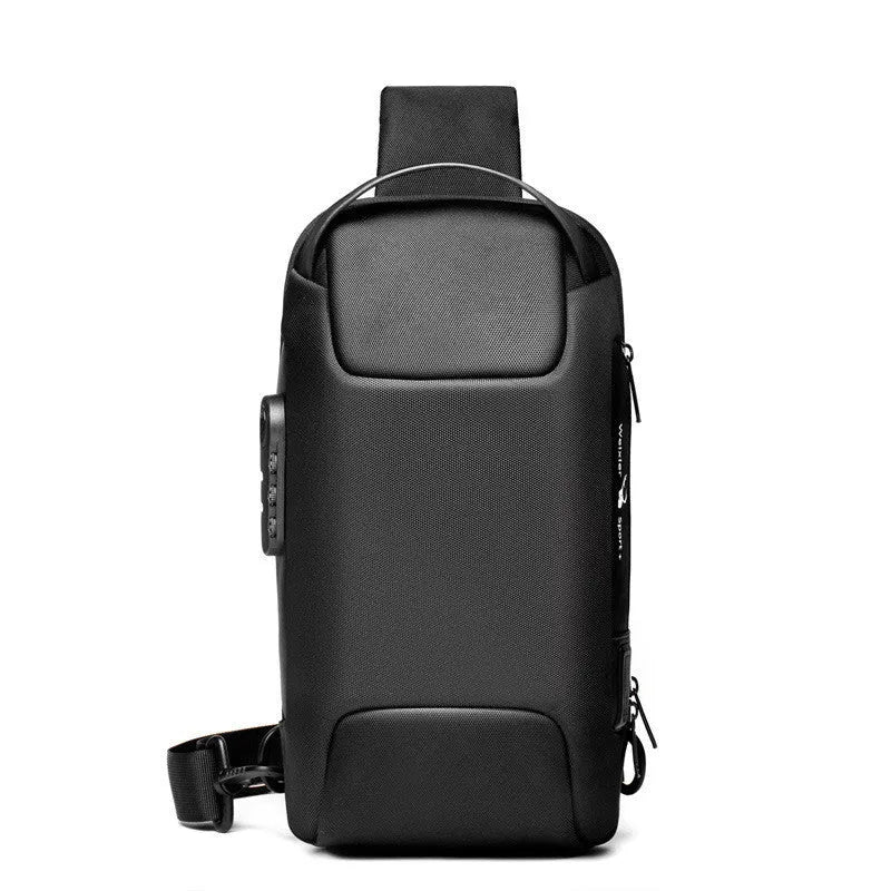 Men's medium canvas chest bag in camouflage colour with zipper and cross-body strap