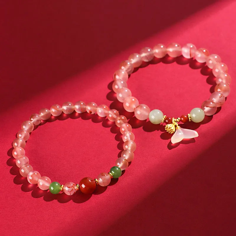Women's ice floating south red agate fishtail bracelet with manual processing and butterfly orchid jade colour option