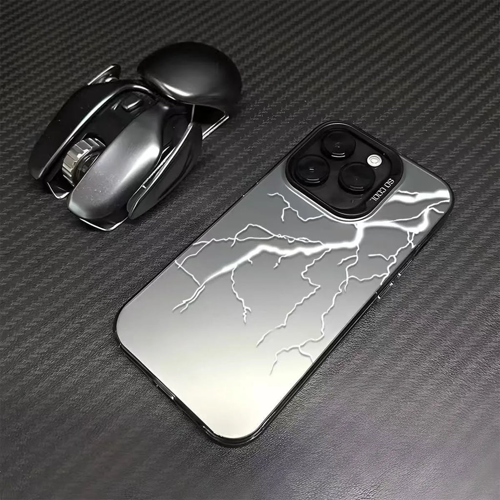 Silver Lightning hard PC frosted phone case in Black for iPhone, with laser stereo pattern and cutouts for camera and ports
