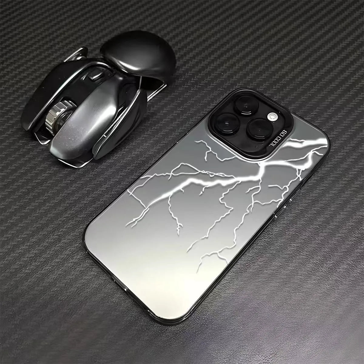 Silver Lightning hard PC frosted phone case in Black for iPhone, with laser stereo pattern and cutouts for camera and ports