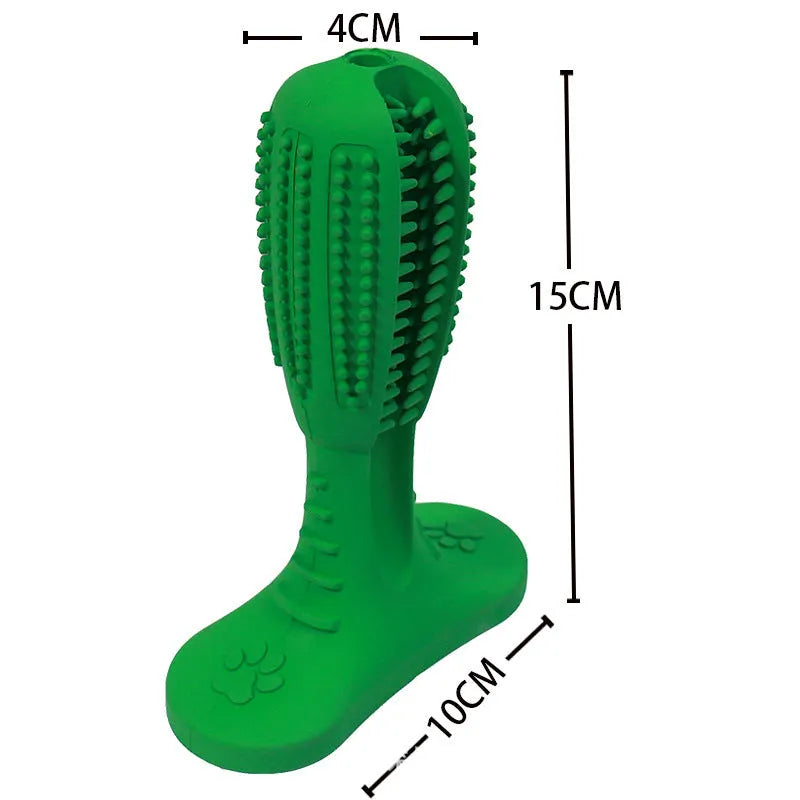 Bite resistant rubber dog toothbrush molar toy in green, blue, and orange colours