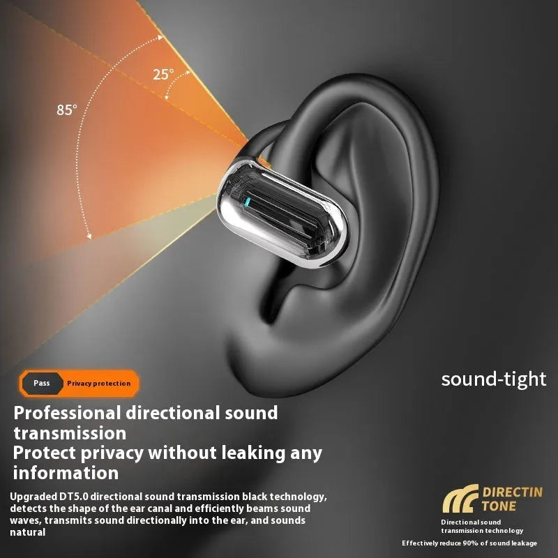 Q16S Black sports ear hook Bluetooth headset with digital display, side view of ear hook design