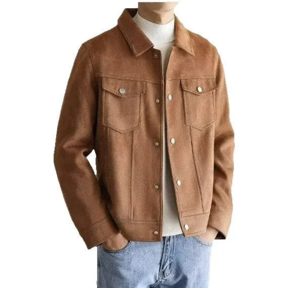 Men's polo collar loose short work coat in black, grey or khaki, sizes M to XXXL, polyester lined