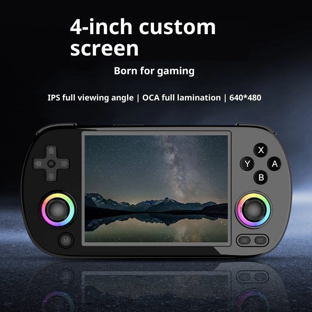 RG40XXH retro handheld game console in black, front view with screen and controls