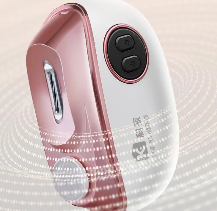 Blue rechargeable electric nail clipper and polisher with cleaning brush and USB cable.
