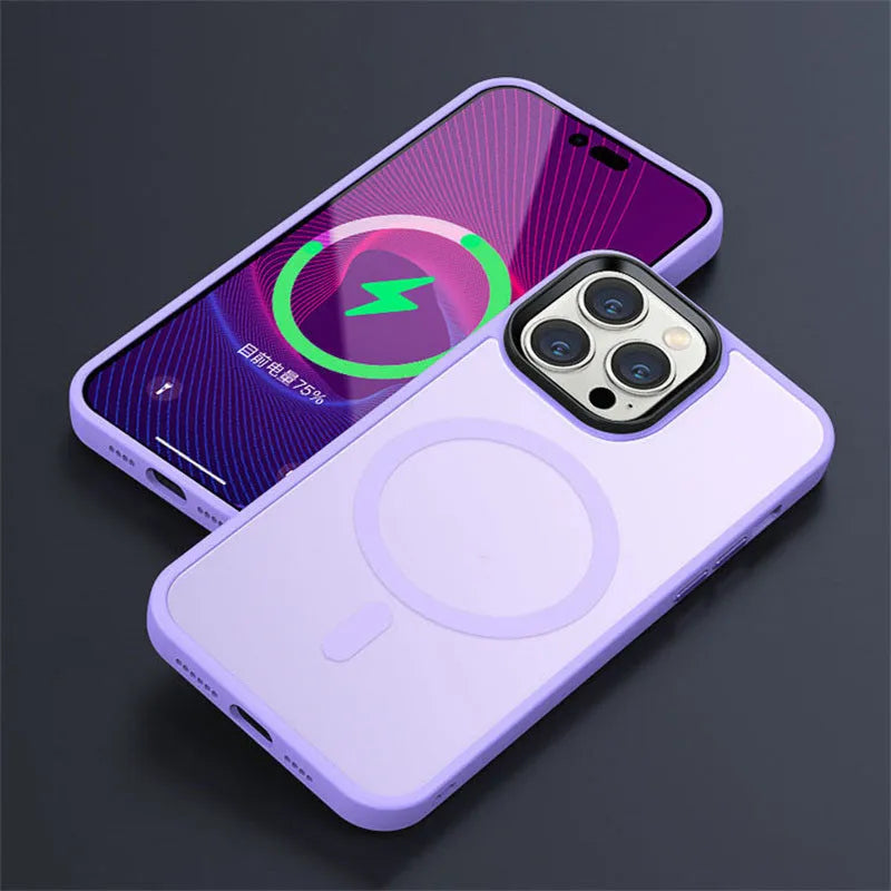 Magnetic frosted phone case drop protection cover for iPhone 13 in blue