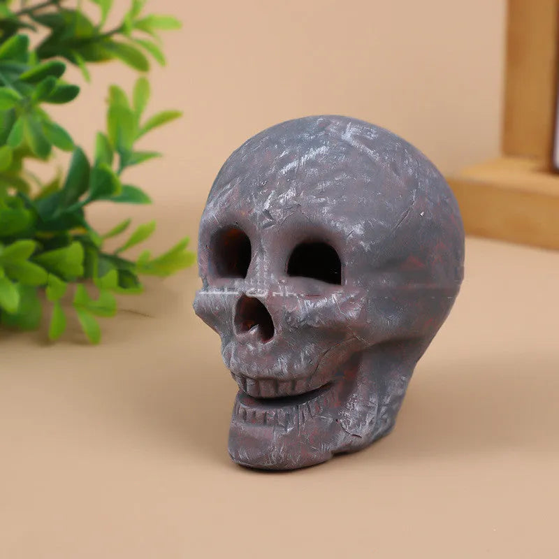 White pottery Halloween skull barbecue ceramic model American style character ornament on display