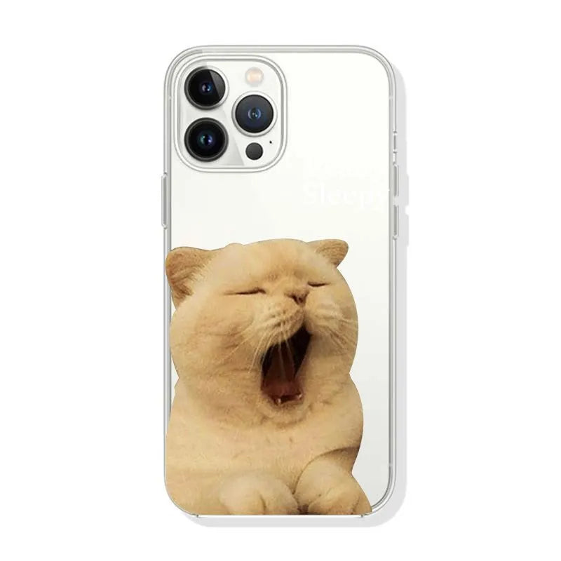 TPE phone case with yawn cat design, built-in fold-out bracket, black finish, compatible with iPhone models