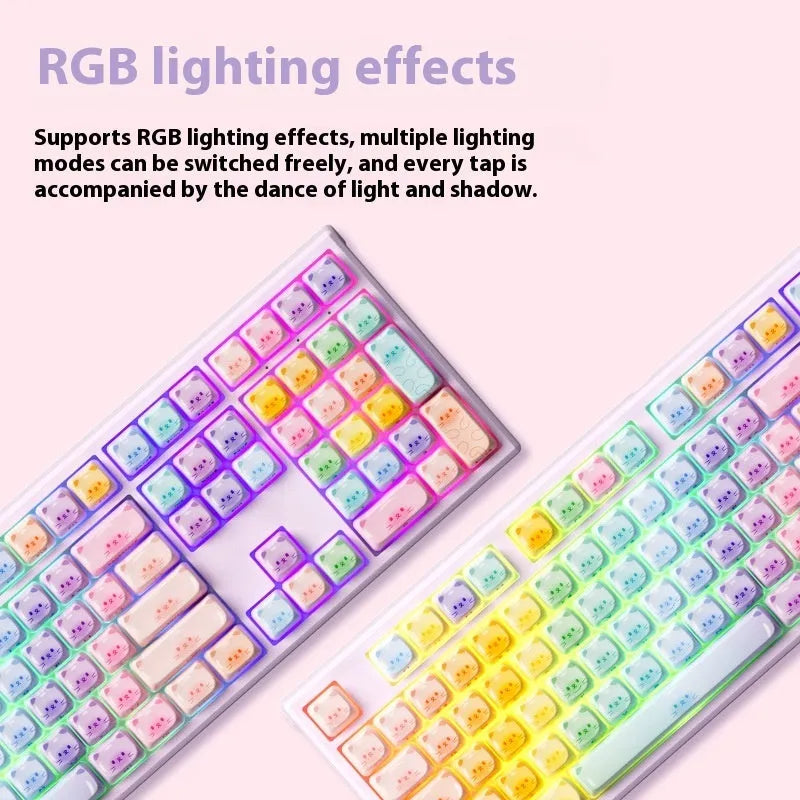 MG108B coloured candy cat mechanical keyboard with Bluetooth connectivity on desk