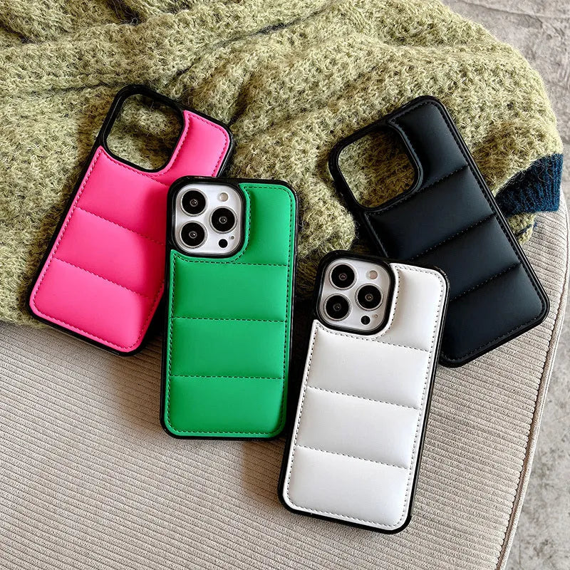 Candy down jacket shaped phone case for iPhone in solid colour.