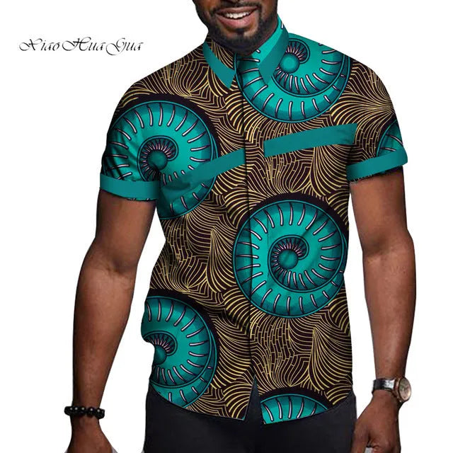 African men cotton colourblock short sleeve top with lapel collar in available colours