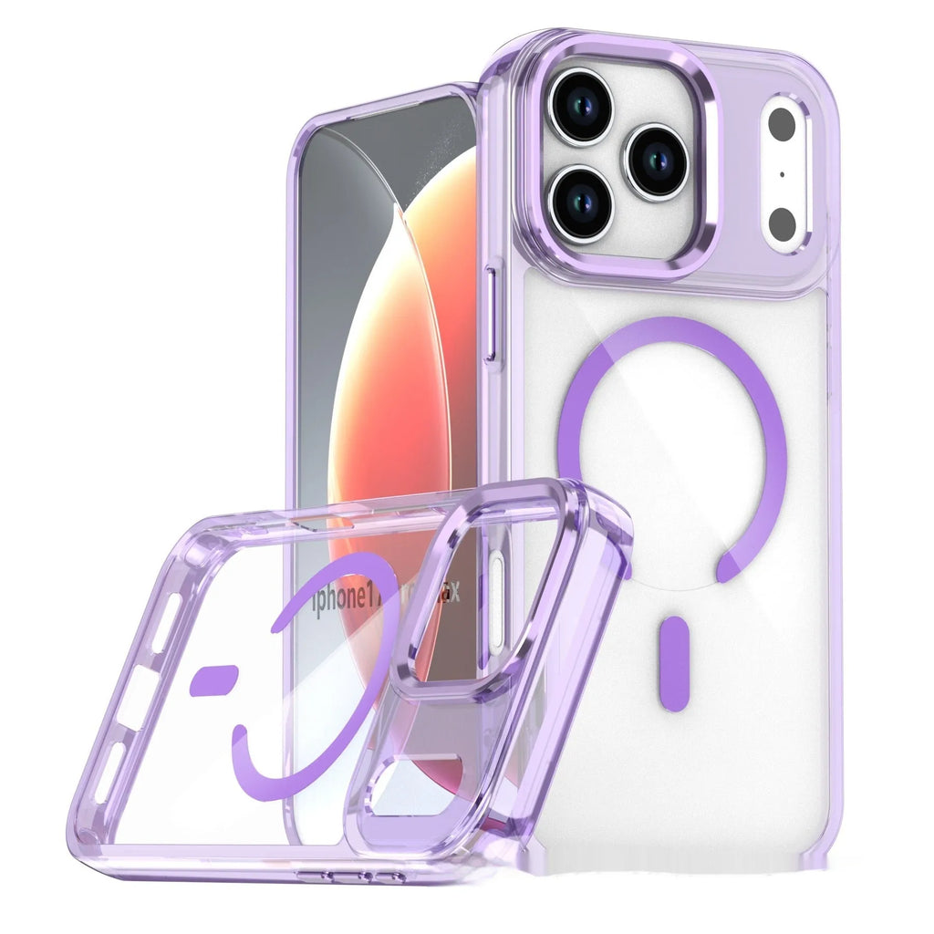Magnetic wireless transparent drop-resistant protective cover for iPhone, TPU acrylic metal back, transparent black