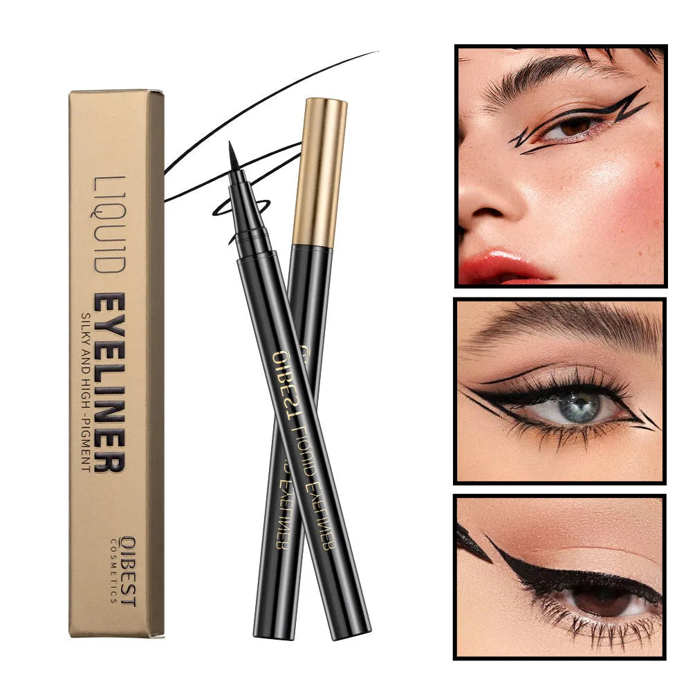 Black waterproof liquid eyeliner pen with smudge-resistant quick-drying formula