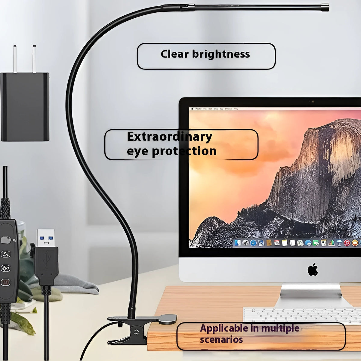 LED floor lamp with 26cm head and 100 beads, USB powered, 13W 5V, for reading and learning