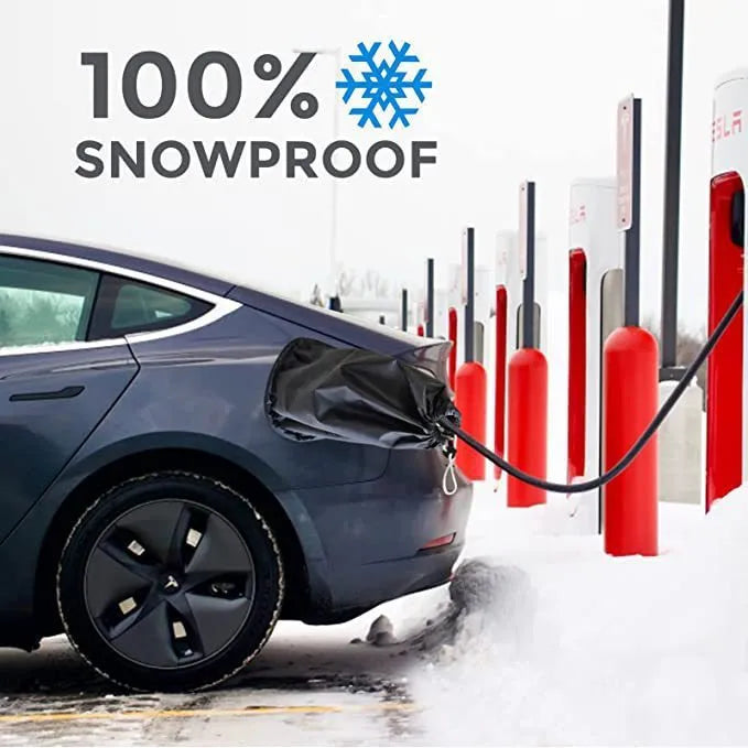 New energy vehicle charging waterproof cover in grey showing drawstring design