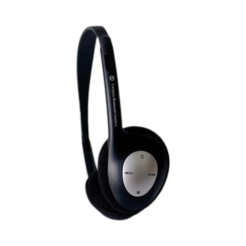 Retro wireless Bluetooth headset in black silver dotted line, lightweight over-ear design