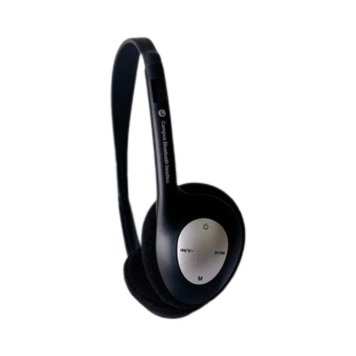 Retro wireless Bluetooth headset in black silver dotted line, lightweight over-ear design