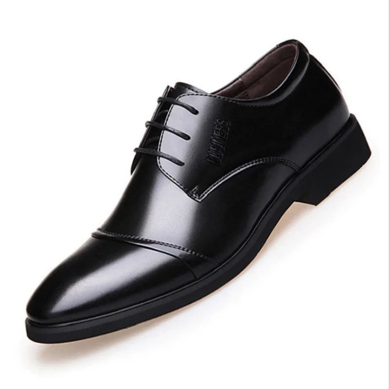 Men's black PU leather lace-up boot with stitching detail and a rubber sole on a neutral background