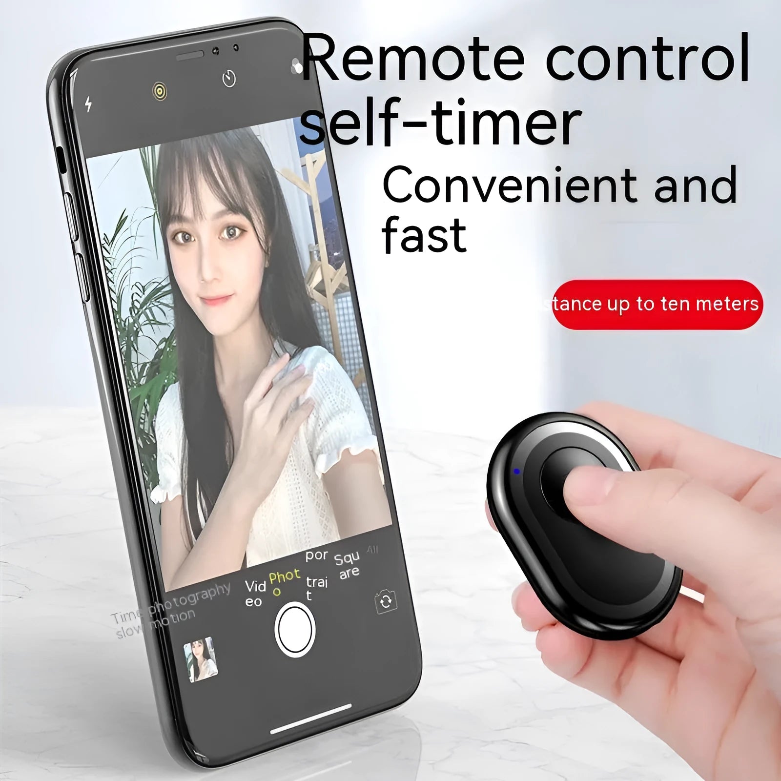 Wireless Bluetooth remote self-timer control for smartphone photography in black colour